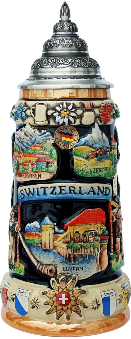 Schweiz Panorama Krug mit Zinndeckel