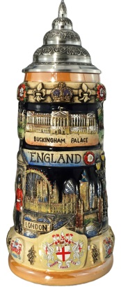 England Panorama Krug mit Zinndeckel