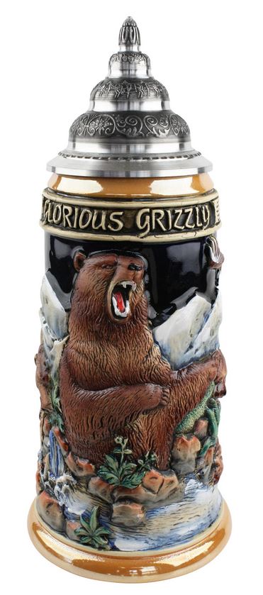 Grizzlybär Krug mit Zinndeckel