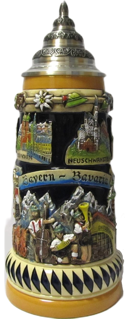 Bayern Panorama Krug mit Zinndeckel