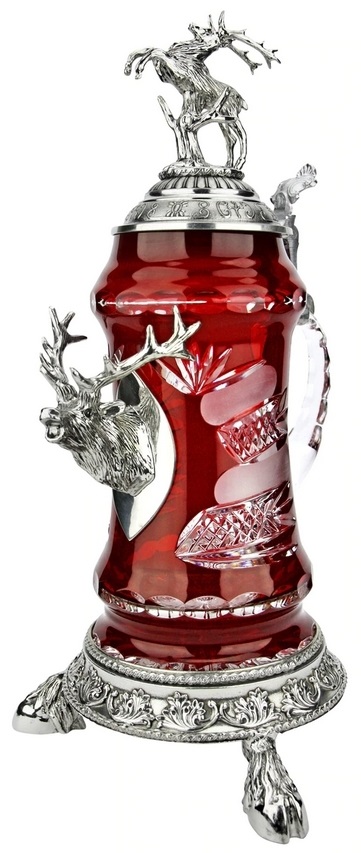 Lord of Crystal, red, stag head,stag feet,  stag pewter lid