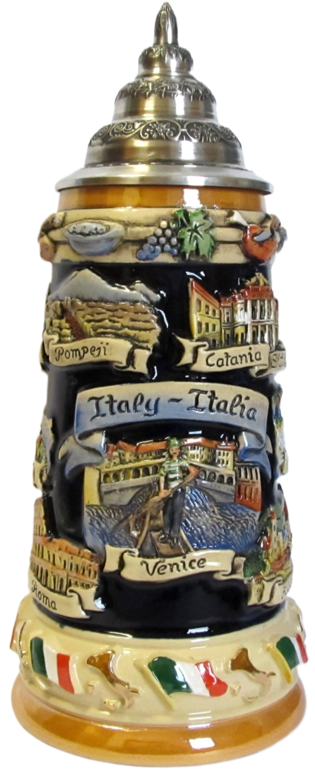 Italien Panorama Krug mit Zinndeckel